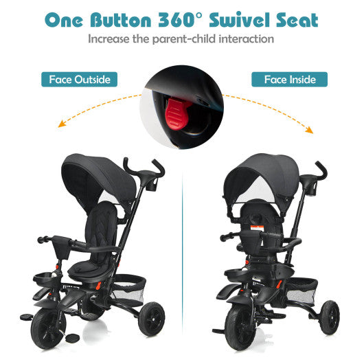 7-in-1 Detachable Baby Stroller with Canopy and Safety Harness-Black