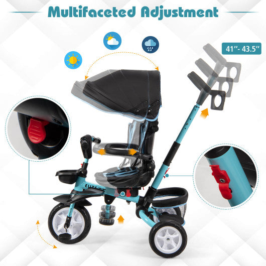 7-in-1 Detachable Baby Stroller with Canopy and Safety Harness-Blue