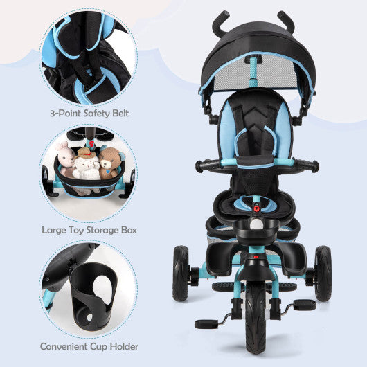 7-in-1 Detachable Baby Stroller with Canopy and Safety Harness-Blue