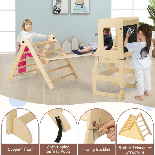 7-in-1 Toddler Climbing Toy Connected Table and Chair Set for Boys and Girls Aged 3-14 Years Old-Natural