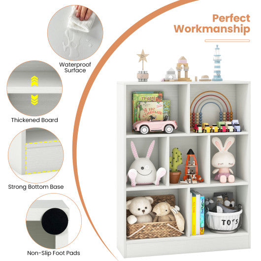 7-Section Freestanding Bookshelf for Kids Room Classroom Daycare Nursery-White