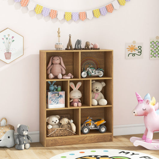 7-Section Freestanding Bookshelf for Kids Room Classroom Daycare Nursery-Natural