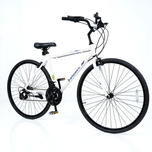 700C Hybrid Bike for Adult with 18-Speed Shimano Drivetrain and Phone Holder-White
