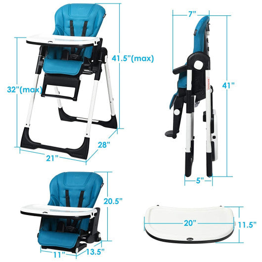 4-in-1 High Chair¨CBooster Seat with Adjustable Height and Recline-Navy