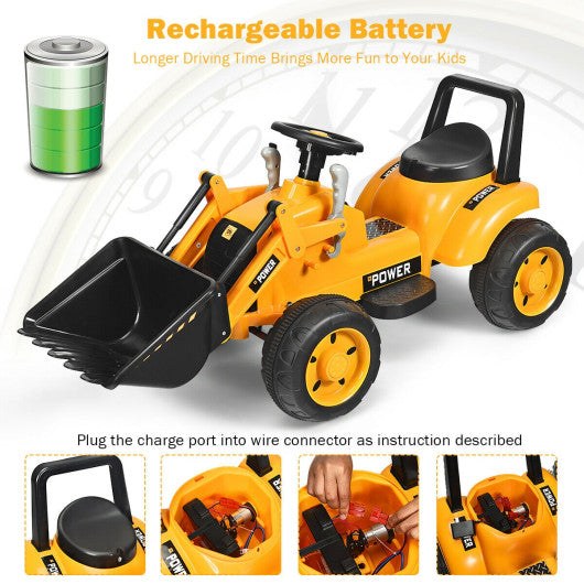 Kids Ride On Excavator Digger 6V Battery Powered Tractor-Yellow