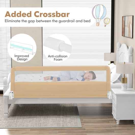 71 Inch Extra Long Swing Down Bed Guardrail with Safety Straps-Beige