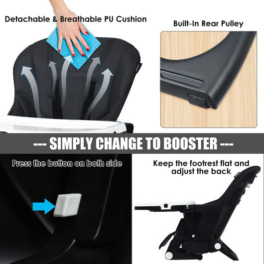 4-in-1 High Chair¨CBooster Seat with Adjustable Height and Recline-Black