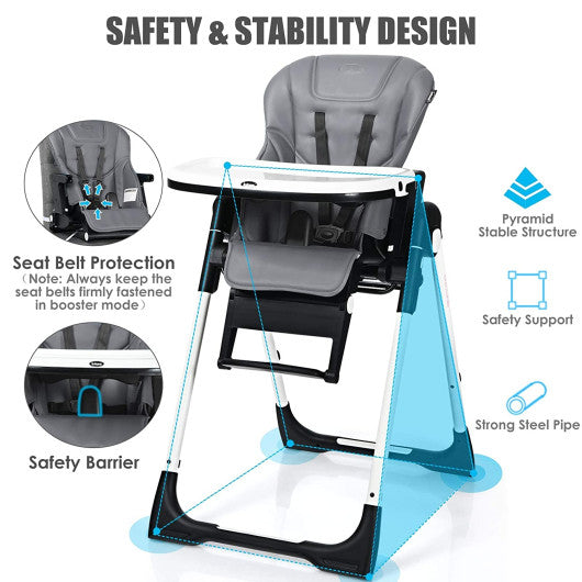 4-in-1 High Chair¨CBooster Seat with Adjustable Height and Recline-Gray