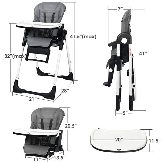 4-in-1 High Chair¨CBooster Seat with Adjustable Height and Recline-Gray