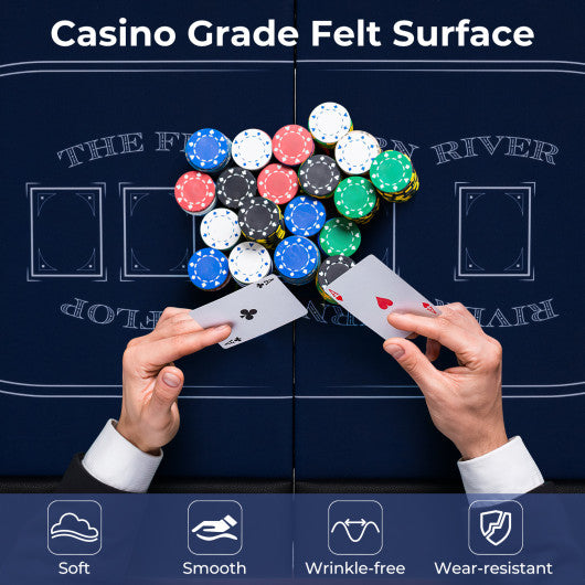 72 Inch Foldable Poker Table for 8 Players Portable Oval Card Board Game Table-Blue