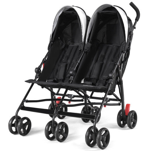 Foldable Twin Baby Double Stroller Ultralight Umbrella Kids Stroller-Black