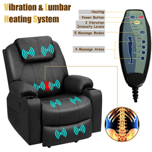 Electric Power Lift Leather Massage Sofa-Black