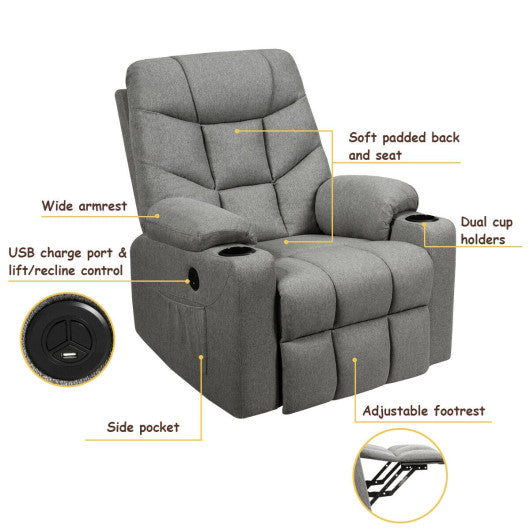 Electric Power Lift Recliner Massage Sofa-Light Gray