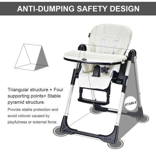 Foldable High chair with Multiple Adjustable Backrest-White