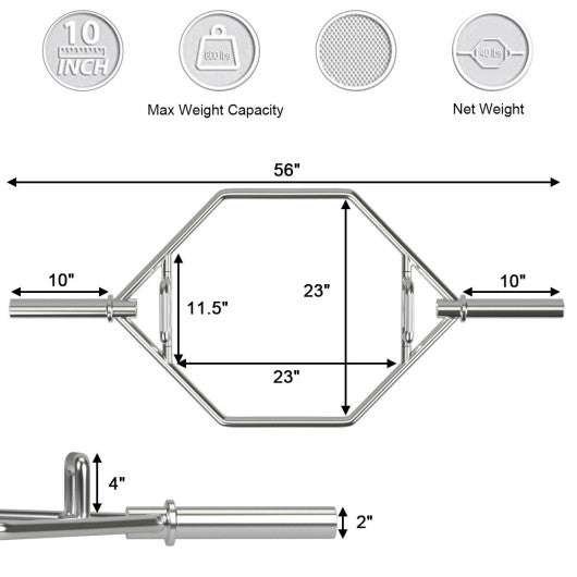 56 Inch Olympic Hexagon Deadlift Trap Bar with Folding Grips Powerlifting-Sliver