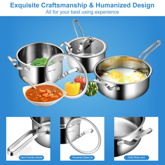 6 Piece Stainless Steel Cookware Set with Convenient Grip Handle