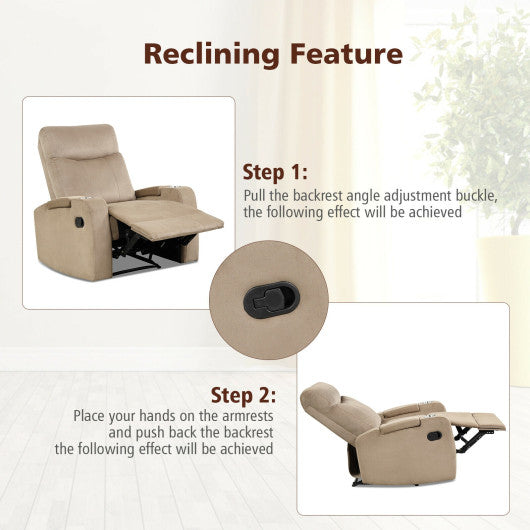 Recliner Chair Single Sofa Lounger with Arm Storage and Cup Holder for Living Room-Brown