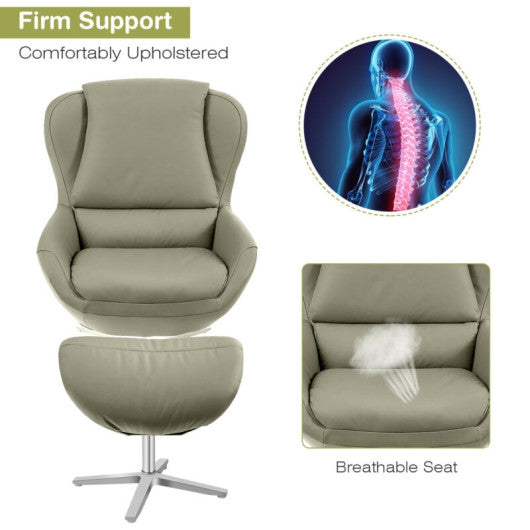 360¡ã Swivel Leather Lounge Chair with Ottoman and Aluminum Alloy Base-Gray