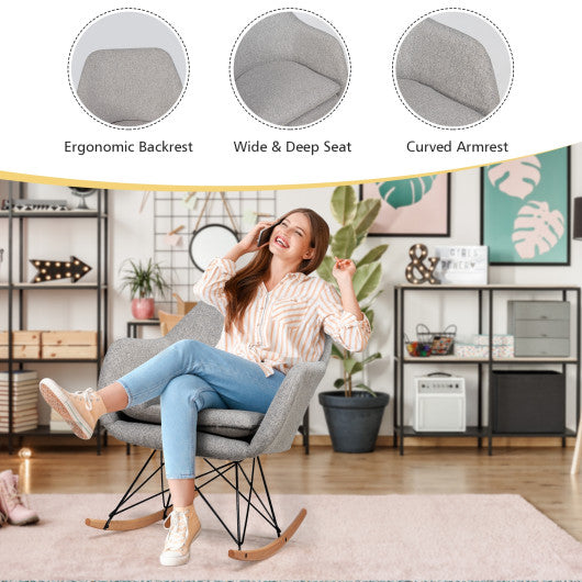 Upholstered Rocking Arm Chair with Solid Steel Wood Leg-Gray