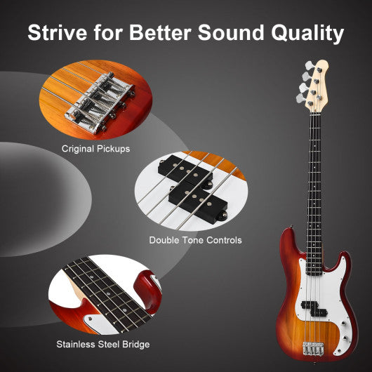 Electric Bass Pick Amp Cord Guitar with Bag Strap-Red