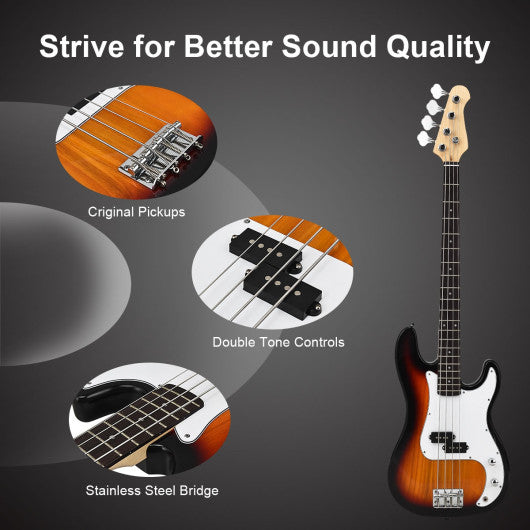 Electric Bass Pick Amp Cord Guitar with Bag Strap-Yellow