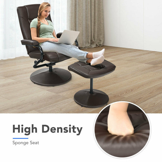360¡ã PVC Leather Swivel Recliner Chair with Ottoman-Brown