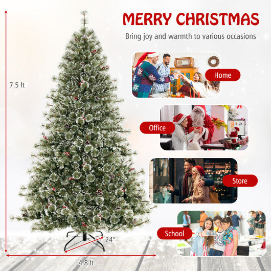 6/7.5/9 FT Artificial Christmas Tree Pre-Lit Hinged Holiday Tree with 360¡ã Quick Power Connector-7.5ft
