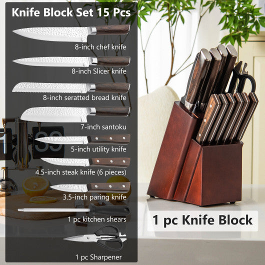 15 Pieces Kitchen Knife Set with Wooden Block