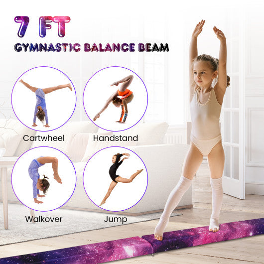 7 Feet Folding Portable Floor Balance Beam with Handles for Gymnasts-Transparent