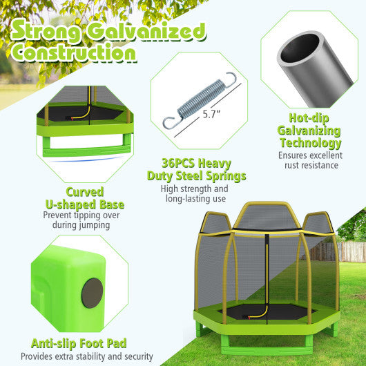 7 Feet Kids Recreational Bounce Jumper Trampoline-Green