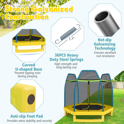 7 Feet Kids Recreational Bounce Jumper Trampoline-Yellow