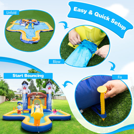 7-In-1 Water Slide Park with Splash Pool and Water Cannon without Blower