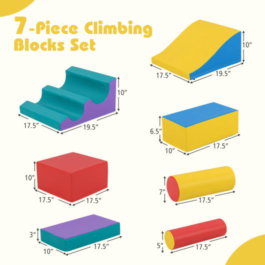 7-Piece Foam Blocks for Toddlers Soft Climbing Toys Indoor Play for Babies-Red