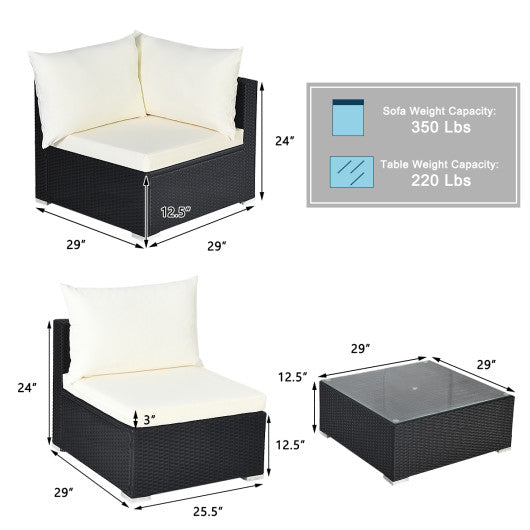 7 Pieces Sectional Wicker Furniture Sofa Set with Tempered Glass Top-Gray & Off White