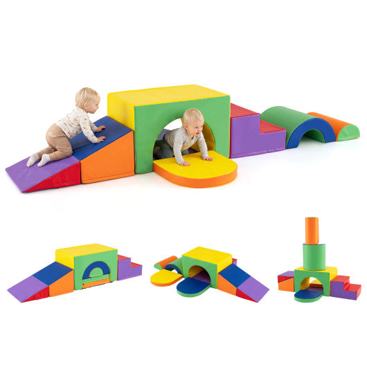 7-Piece Soft Foam Toddler Climbing Blocks Set PU Leather for 1+ Year Old-Yellow