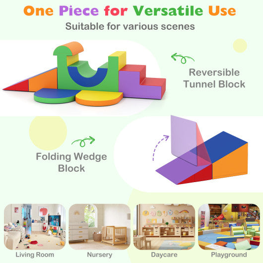 7-Piece Soft Foam Toddler Climbing Blocks Set PU Leather for 1+ Year Old-Yellow