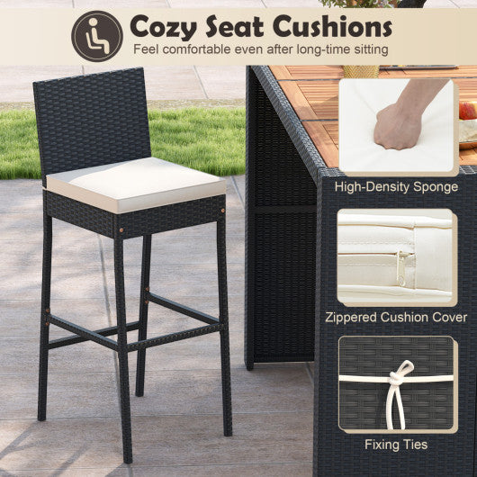 7 Pieces Patio Rattan Bar Set with Seat Cushions for Porch Yard Garden