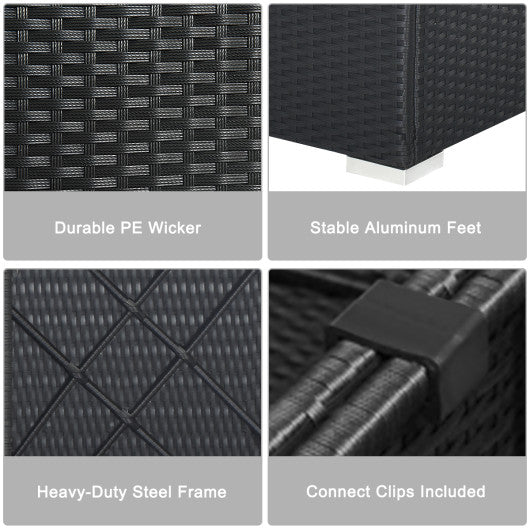 7 Pieces Sectional Wicker Furniture Sofa Set with Tempered Glass Top-Off White & Navy