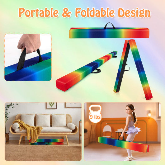 7 Feet Folding Portable Floor Balance Beam with Handles for Gymnasts-Muticolor