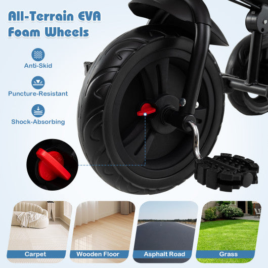 7-in-1 Baby Stroller Tricycle with Adjustable Canopy and Foldable Footrests for Ages 9-60 Months Old-Gray