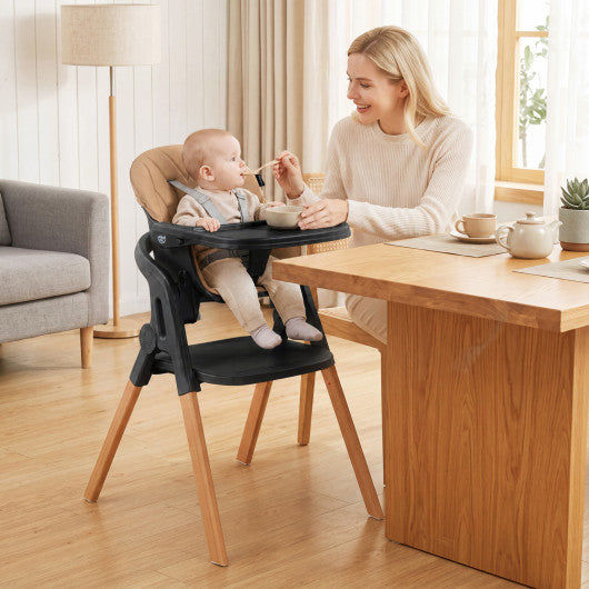 7-in-1 Convertible Foldable Baby High Chair with Adjustable Tray for Kids-Brown