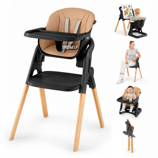 7-in-1 Convertible Foldable Baby High Chair with Adjustable Tray for Kids-Brown