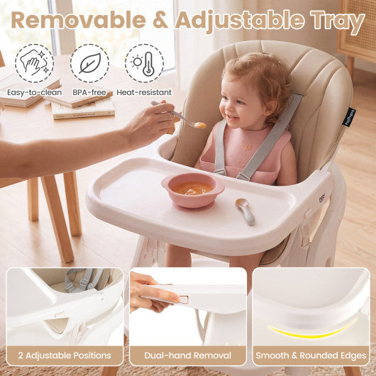 7-in-1 Convertible Foldable Baby High Chair with Adjustable Tray for Kids-Beige