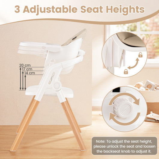 7-in-1 Convertible Foldable Baby High Chair with Adjustable Tray for Kids-Beige