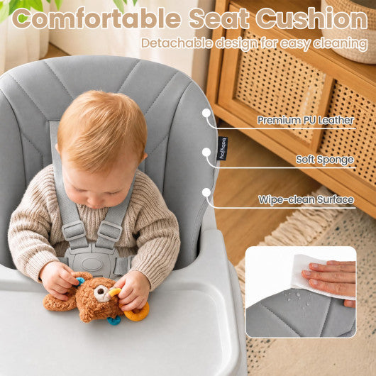 7-in-1 Convertible Foldable Baby High Chair with Adjustable Tray for Kids-Gray