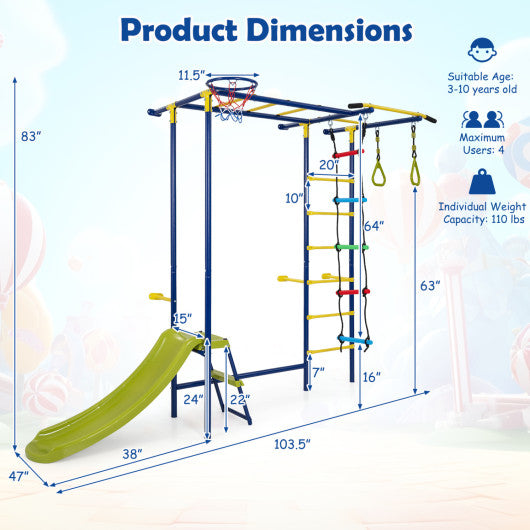 7-in-1 Swedish Ladder Wall Playset with Monkey Bars and Slide