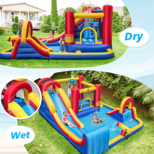 7 in 1 Outdoor Inflatable Bounce House with Water Slides and Splash Pools with 950W Blower