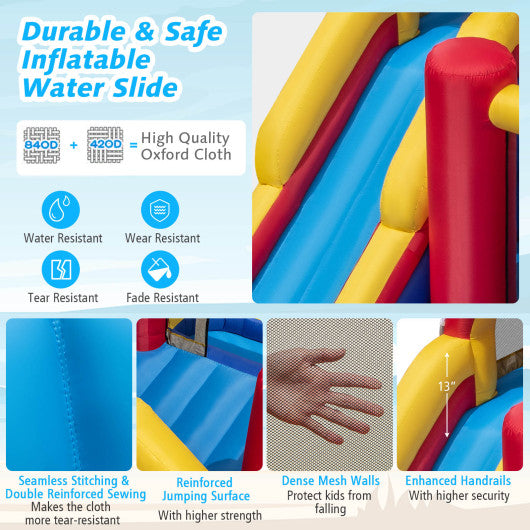 7 in 1 Outdoor Inflatable Bounce House with Water Slides and Splash Pools with 950W Blower