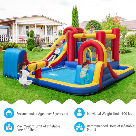 7 in 1 Outdoor Inflatable Bounce House with Water Slides and Splash Pools without Blower