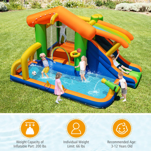 Inflatable Bounce House Water Park with Slide and 480W Blower